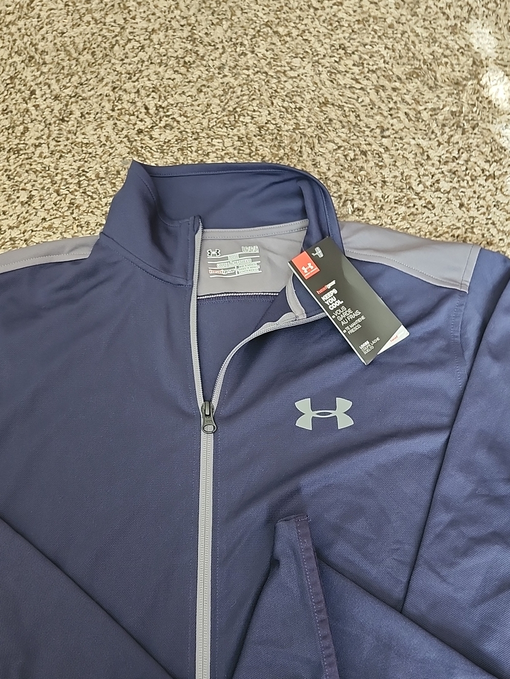 Under Armour Navy and Light Gray Men's Heatgear Zip Jacket Large Nwt's